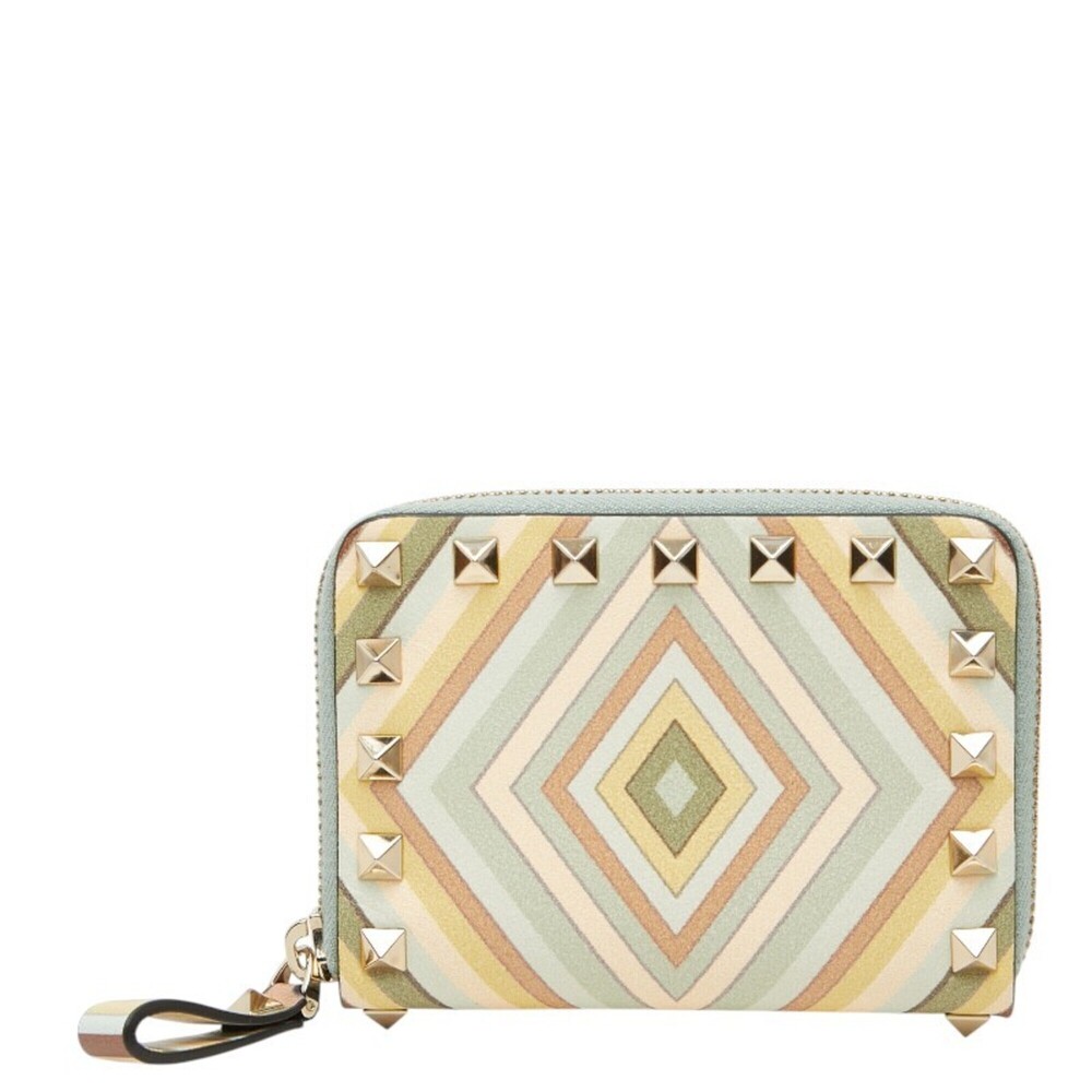 Valentino Studded Round Zip Mini Wallet, Coin Purse, PR-K-358-VO72, Green Mul...